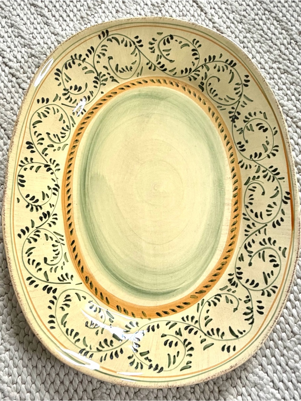 Crate & Barrel Emilia Hand-Painted Large Oval Serving Platter Made in Italy NEW